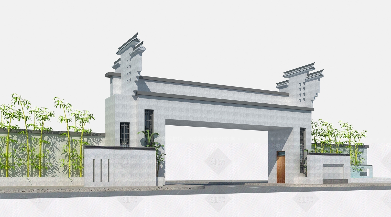 新中式入口大门3D模型下载【ID:1116983126】