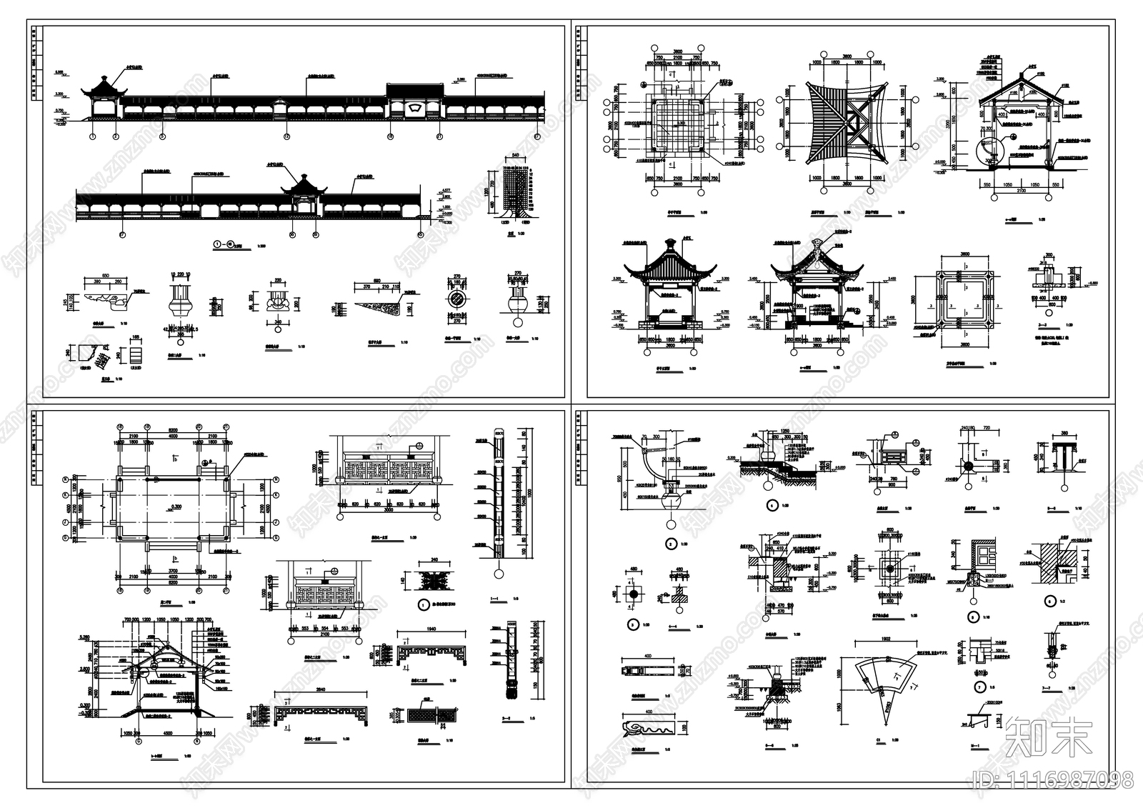 古建仿古亭廊水榭建筑园林景观施工图下载【ID:1116987098】