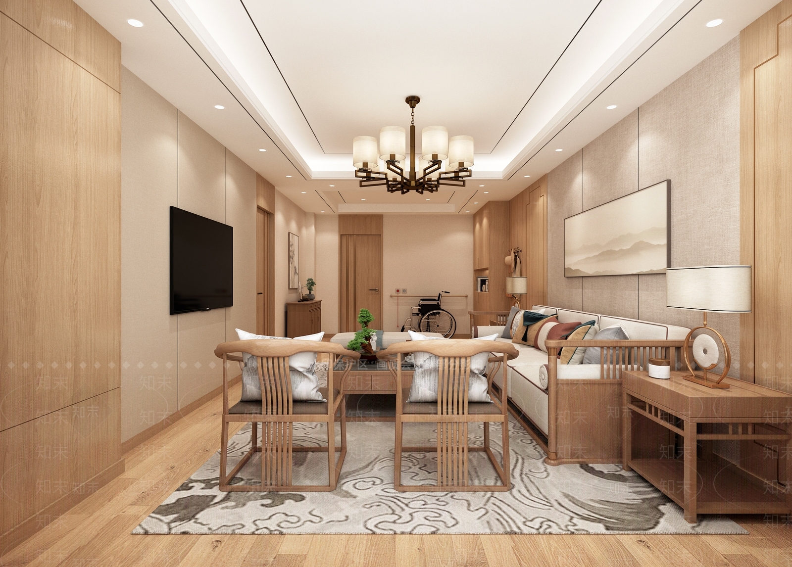 新中式康养中心套间3D模型下载【ID:1117003246】