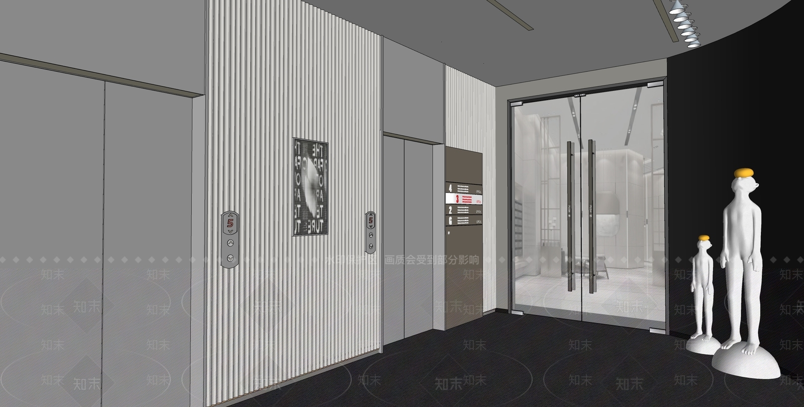 现代电梯厅SU模型下载【ID:1117003272】