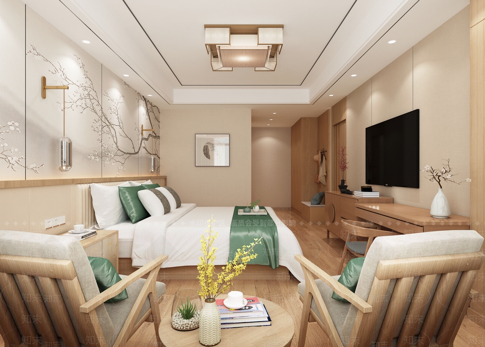 新中式家居卧室3D模型下载【ID:1221471951】