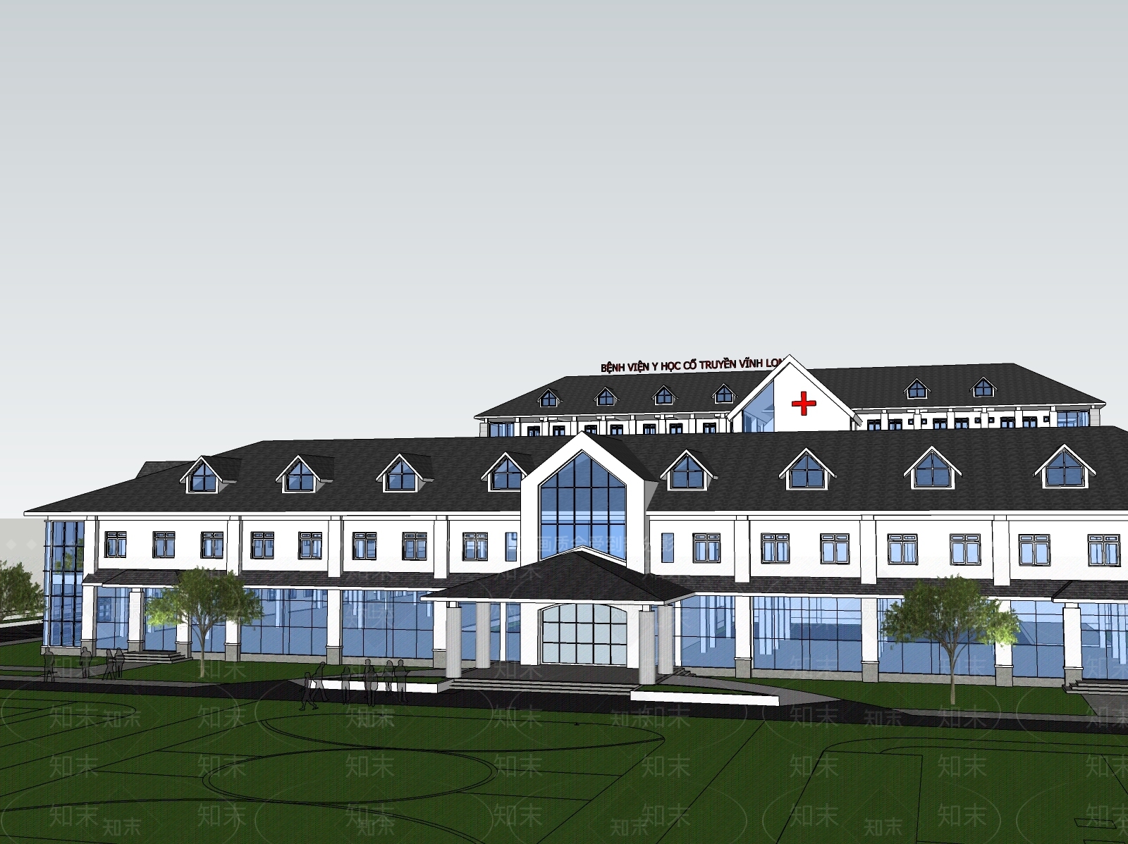 新中式医疗建筑SU模型下载【ID:1117021297】