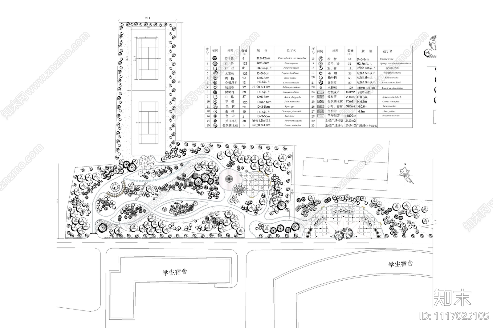 校园广场绿化设计平面图施工图施工图下载【ID:1117025105】