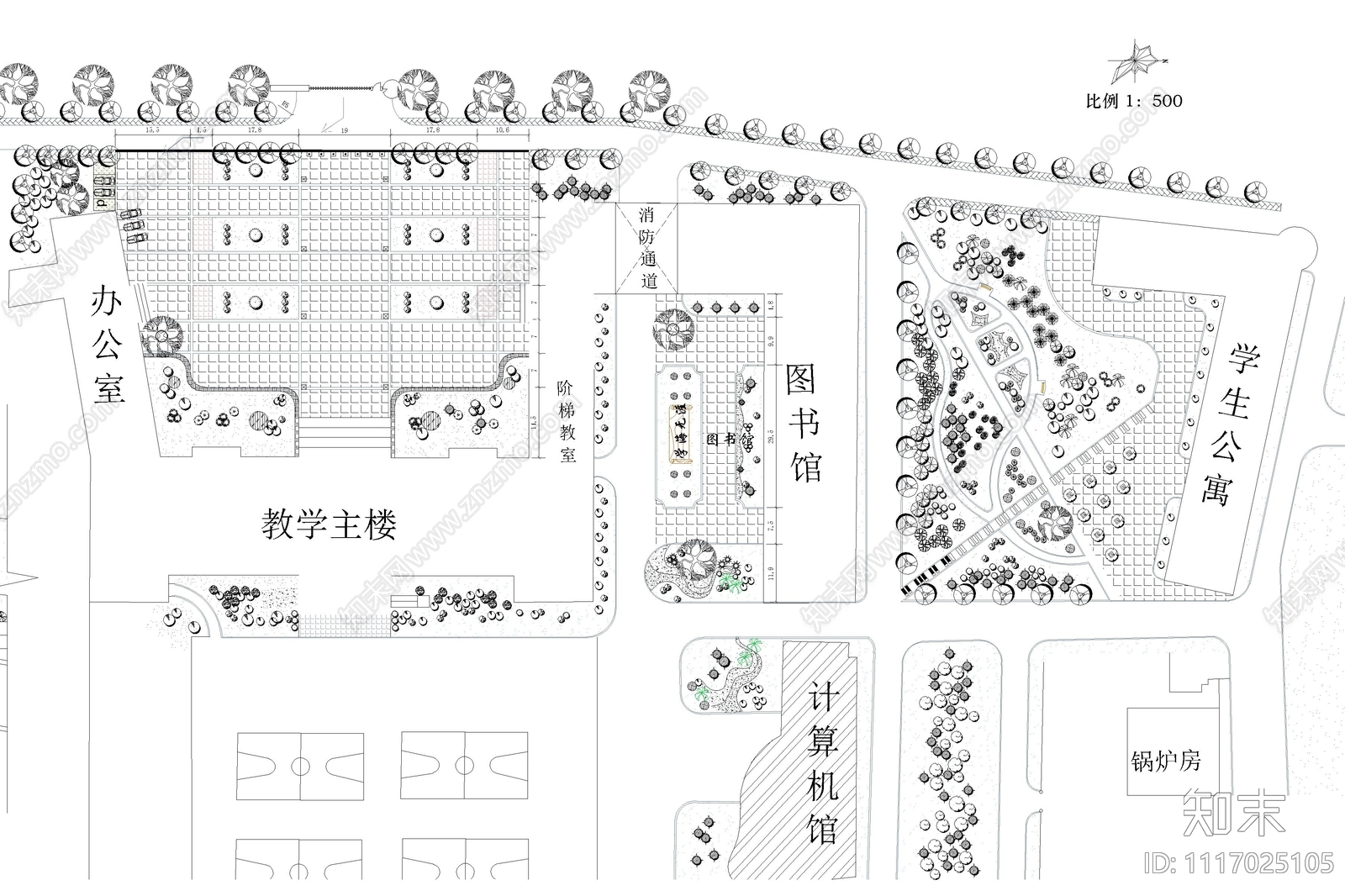 校园广场绿化设计平面图施工图施工图下载【ID:1117025105】