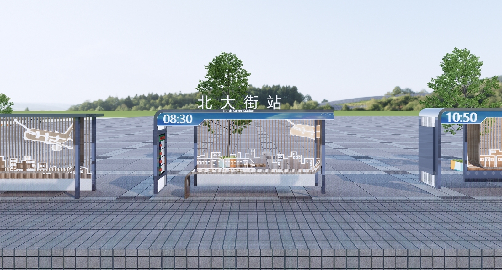 现代公交站台SU模型下载【ID:1117035196】