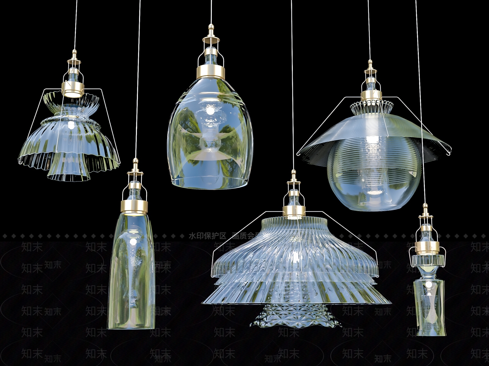 欧式古典玻璃艺术吊灯3D模型下载【ID:1117045372】