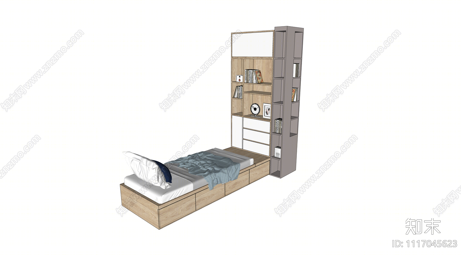 现代榻榻米床SU模型下载【ID:1117045623】