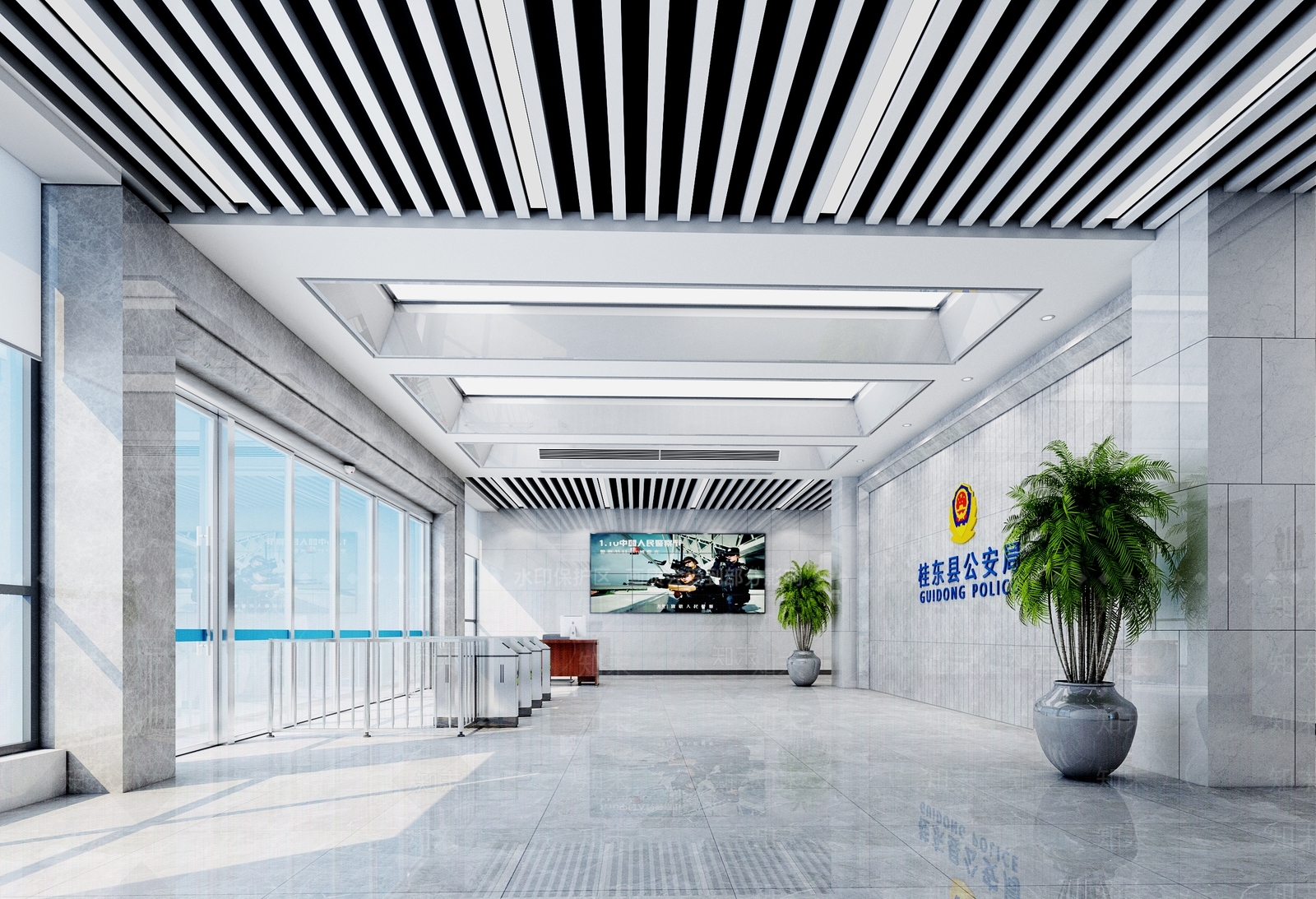 现代公安局办事大厅3D模型下载【ID:1117053339】