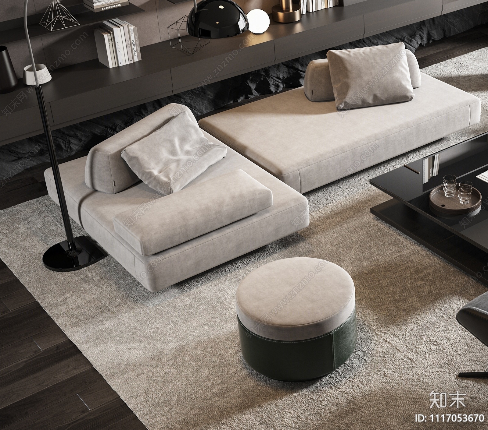 Minotti现代沙发茶几组合3D模型下载【ID:1117053670】
