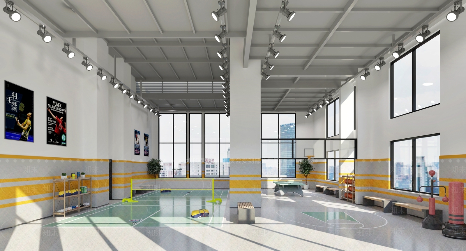 工业风羽毛球场3D模型下载【ID:1117059806】