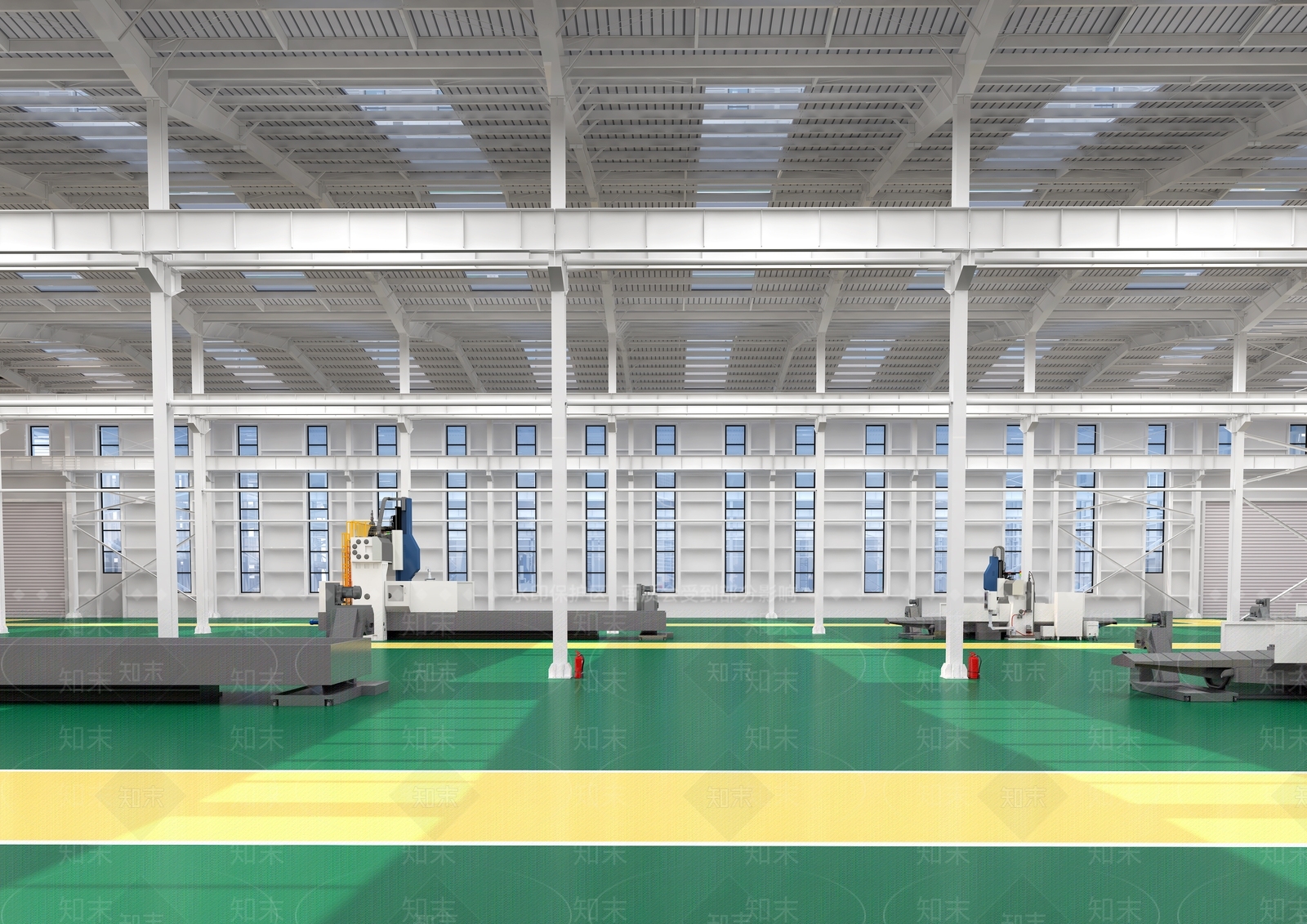 现代钢结构厂房内部结构3D模型下载【ID:1117075214】