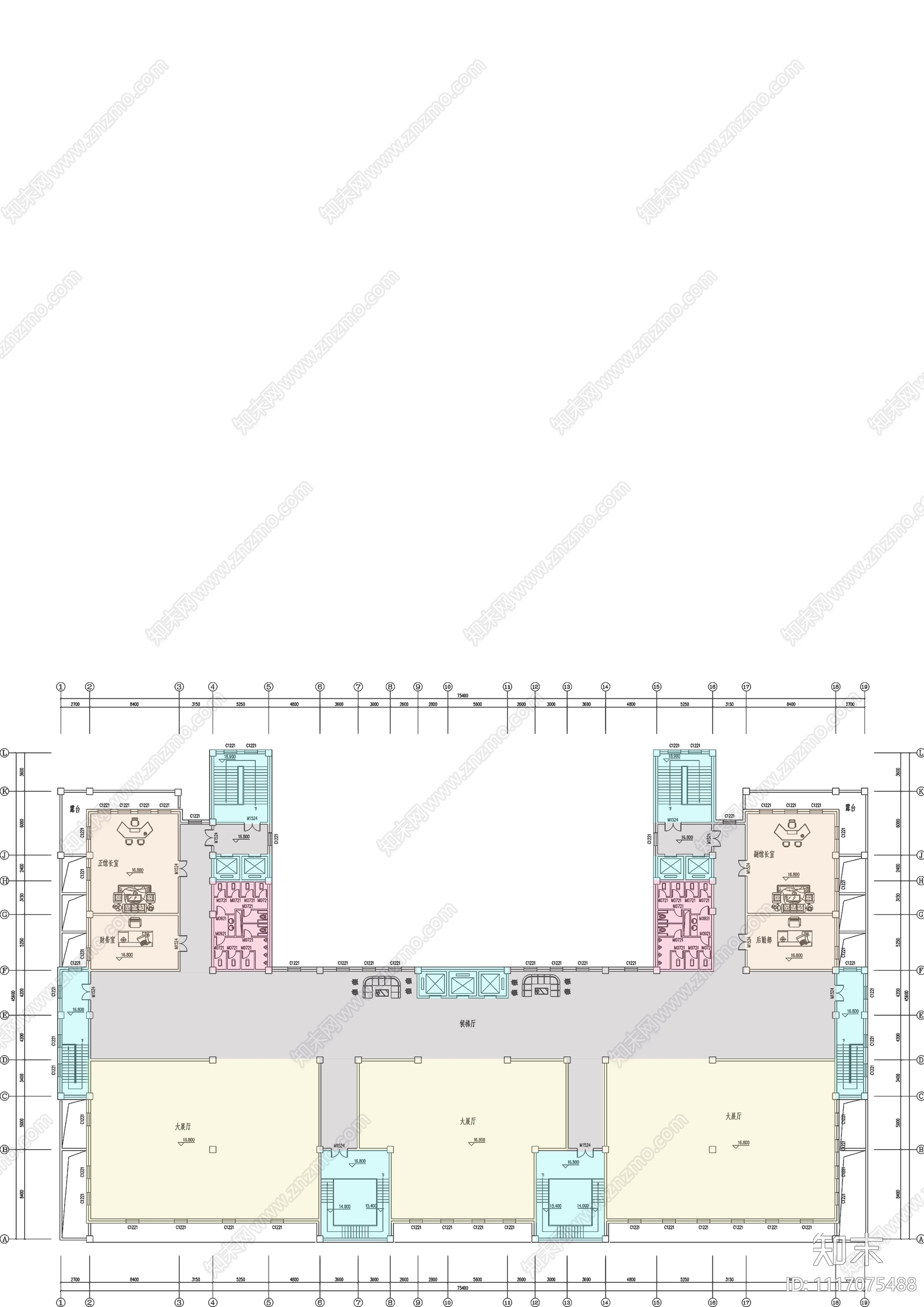 中式博物馆建筑设计施工图cad施工图下载【ID:1117075488】