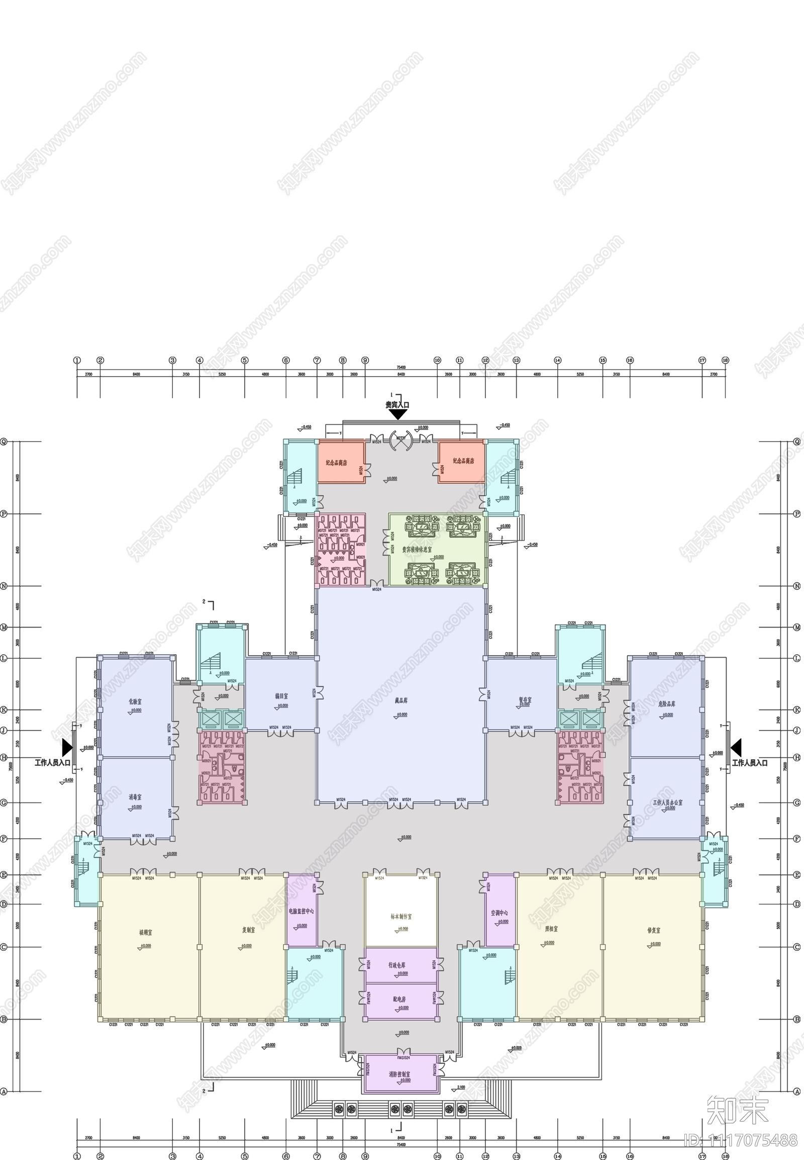 中式博物馆建筑设计施工图cad施工图下载【ID:1117075488】