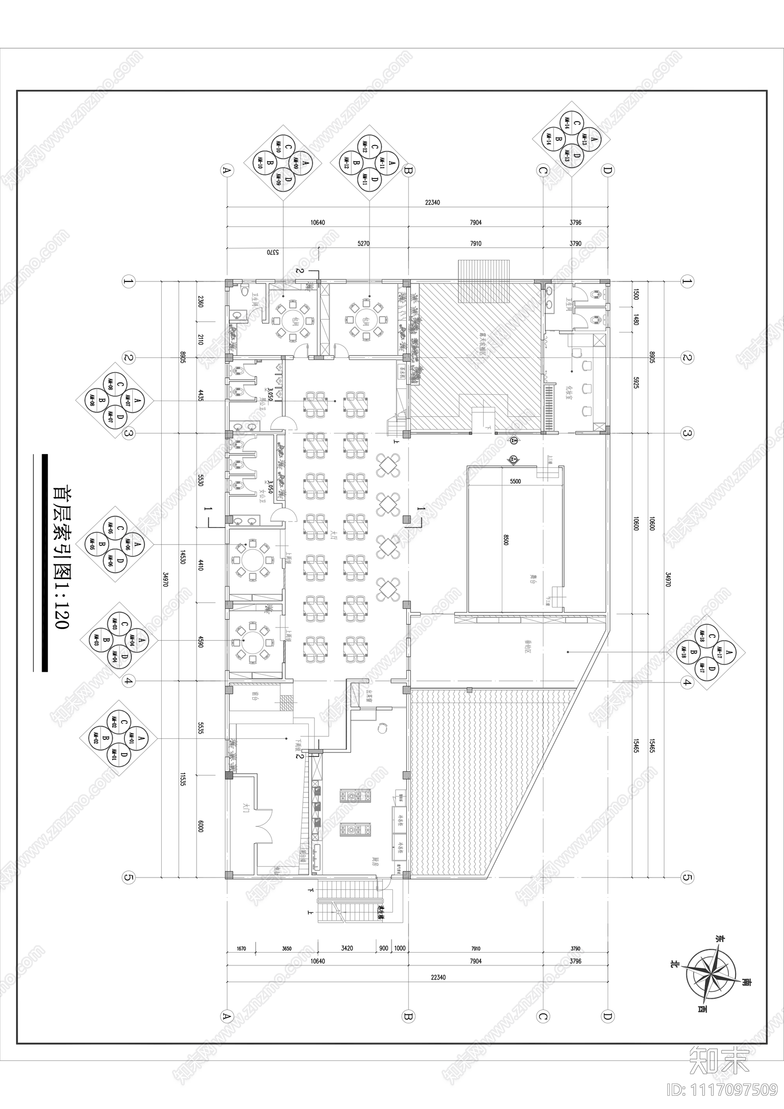 农家乐餐饮空间平面图施工图cad施工图下载【ID:1117097509】