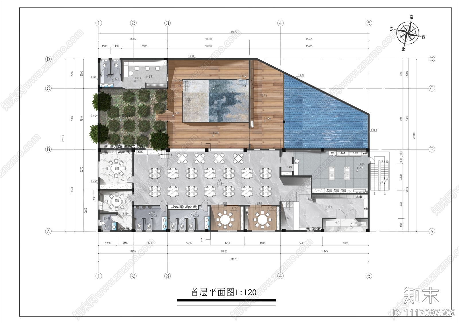 农家乐餐饮空间平面图施工图cad施工图下载【ID:1117097509】