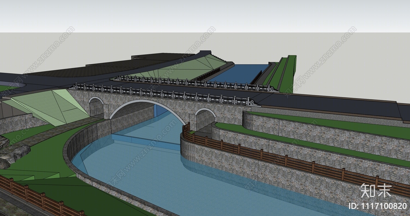 新中式景观桥SU模型下载【ID:1117100820】