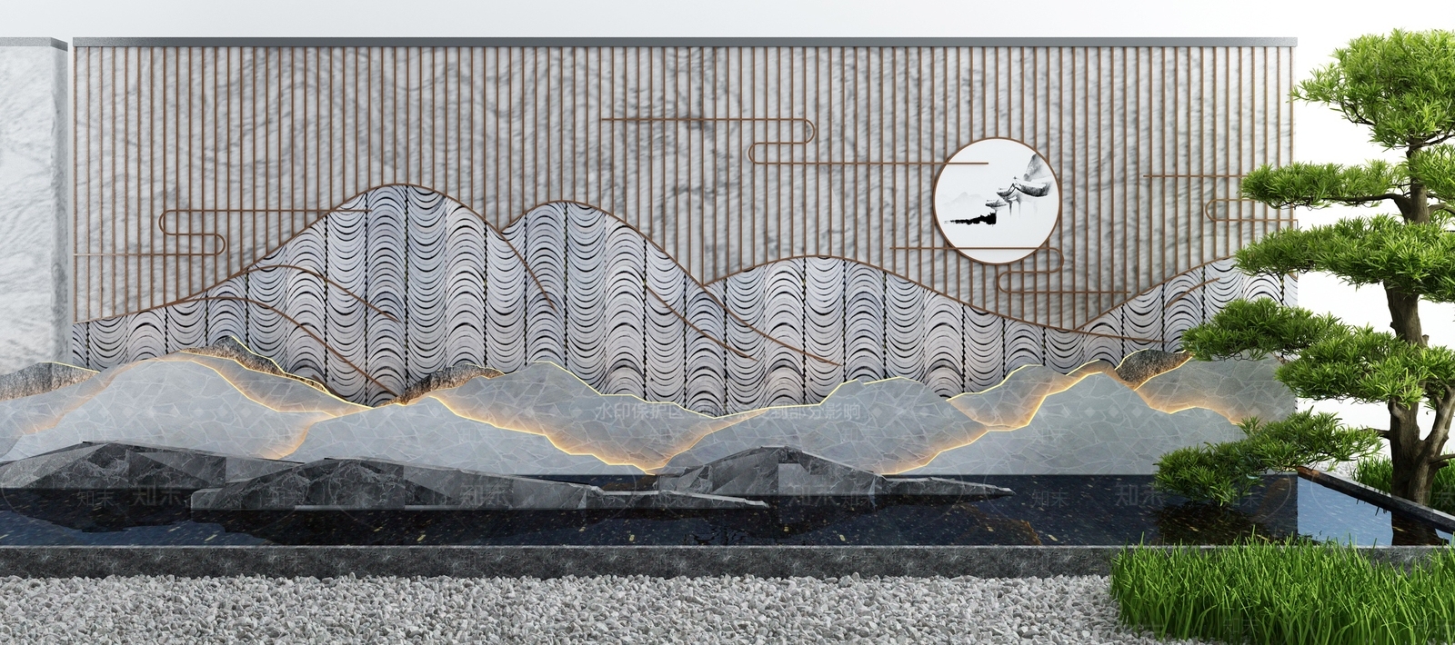 新中式庭院水景3D模型下载【ID:1117102876】