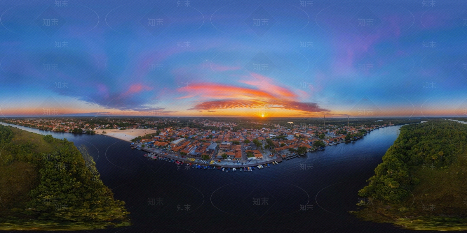 HDR滨水特色小镇黄昏贴图下载【ID:1117120368】