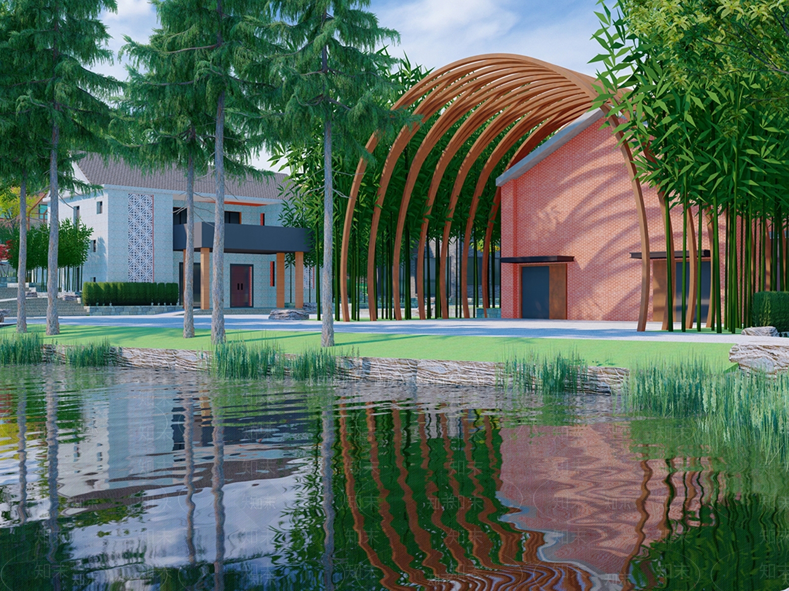 中式乡村振兴乡村民居景观SU模型下载【ID:1117386756】