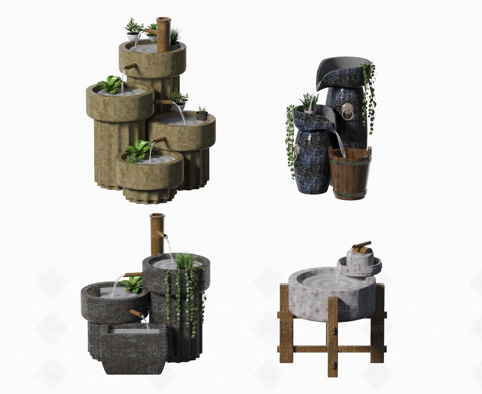 中式水钵景观小品SU模型下载【ID:1117144334】