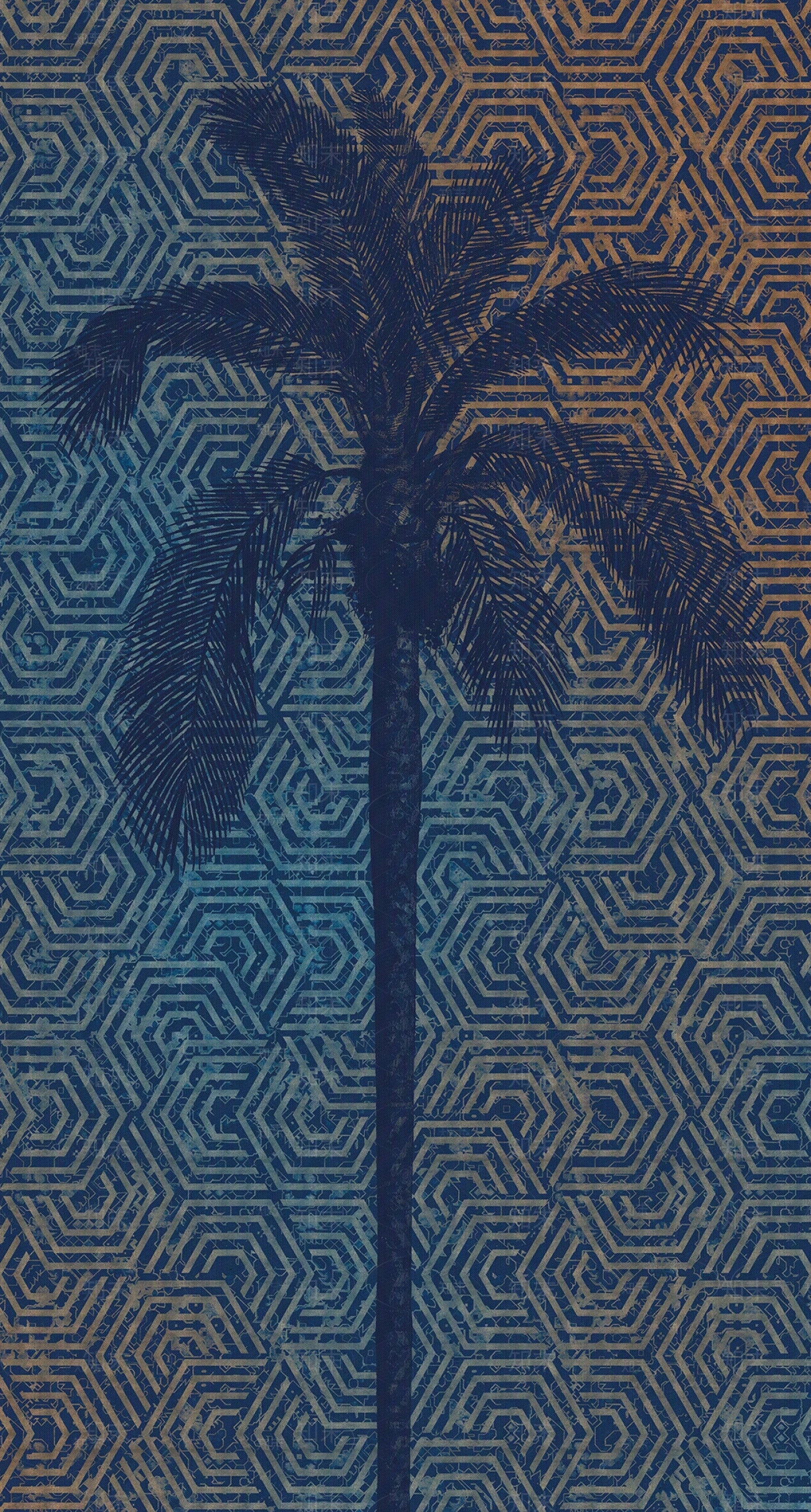 蓝色棕榈树壁画贴图下载【ID:1117149035】