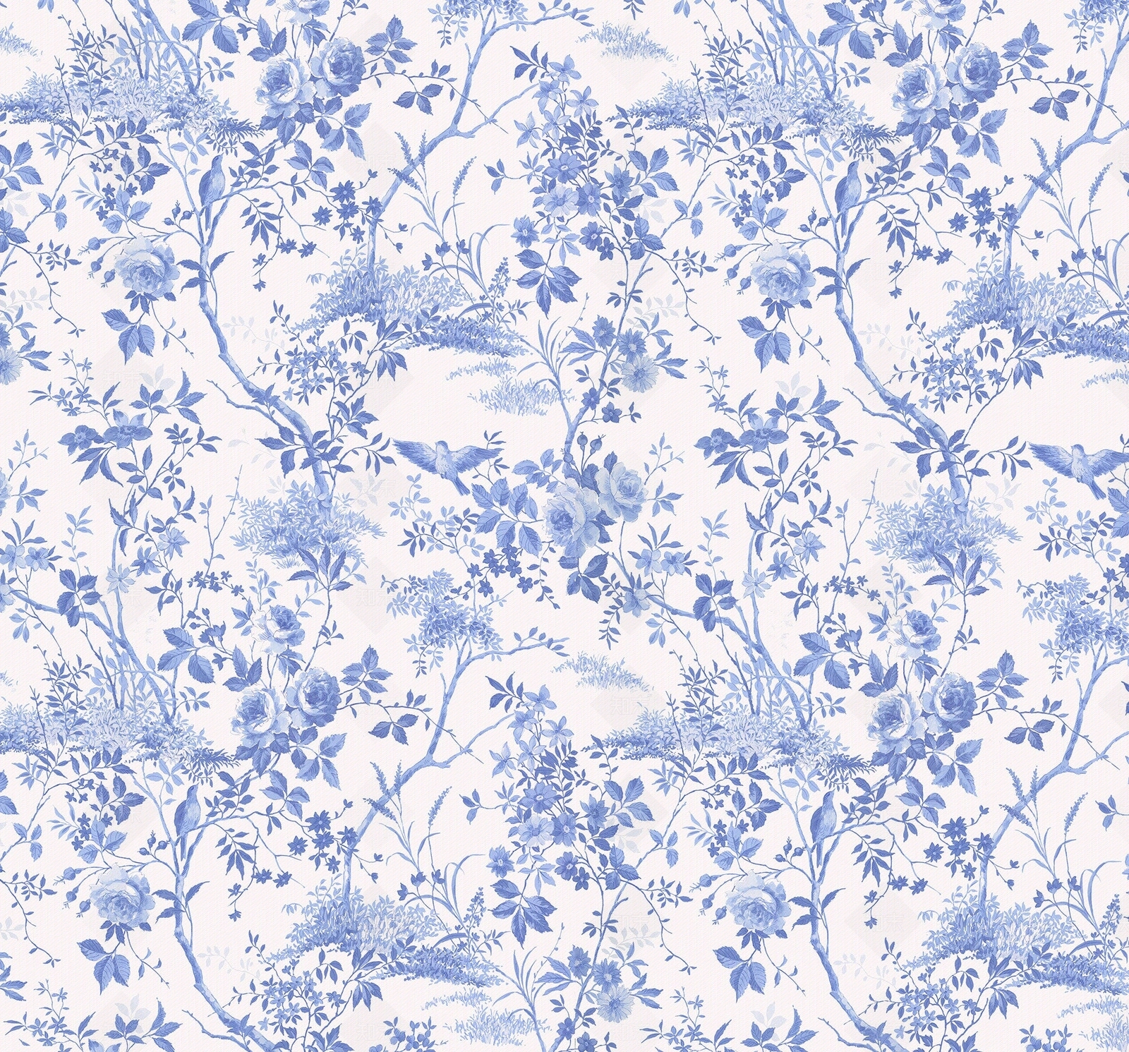 新中式蓝色植物花鸟壁纸贴图下载【ID:1117151023】