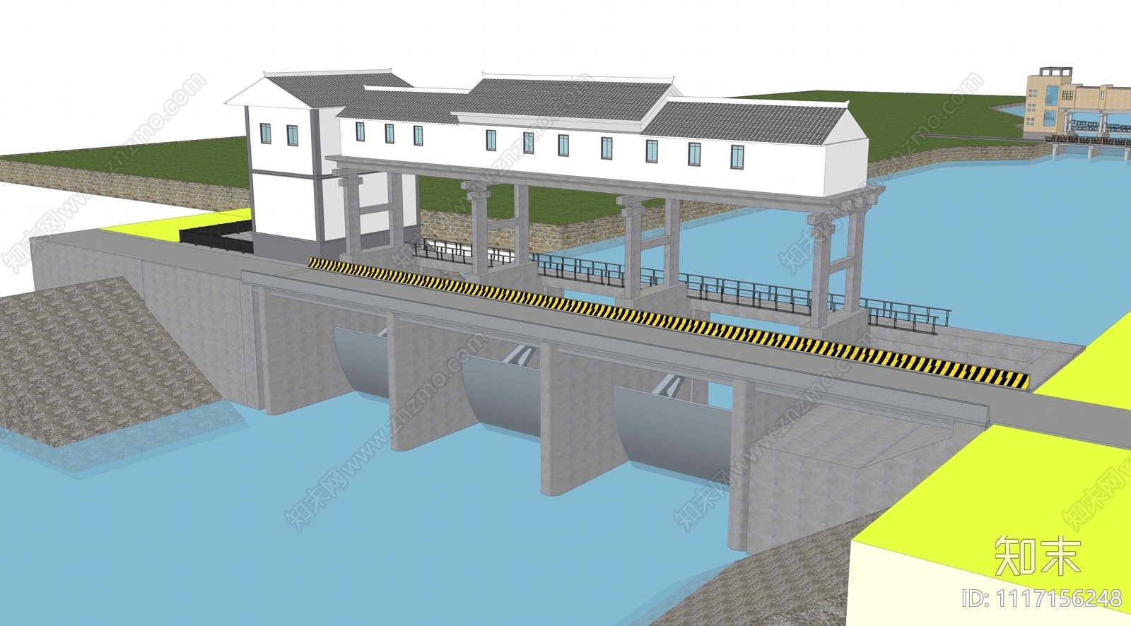 现代河道拦河闸SU模型下载【ID:1117156248】