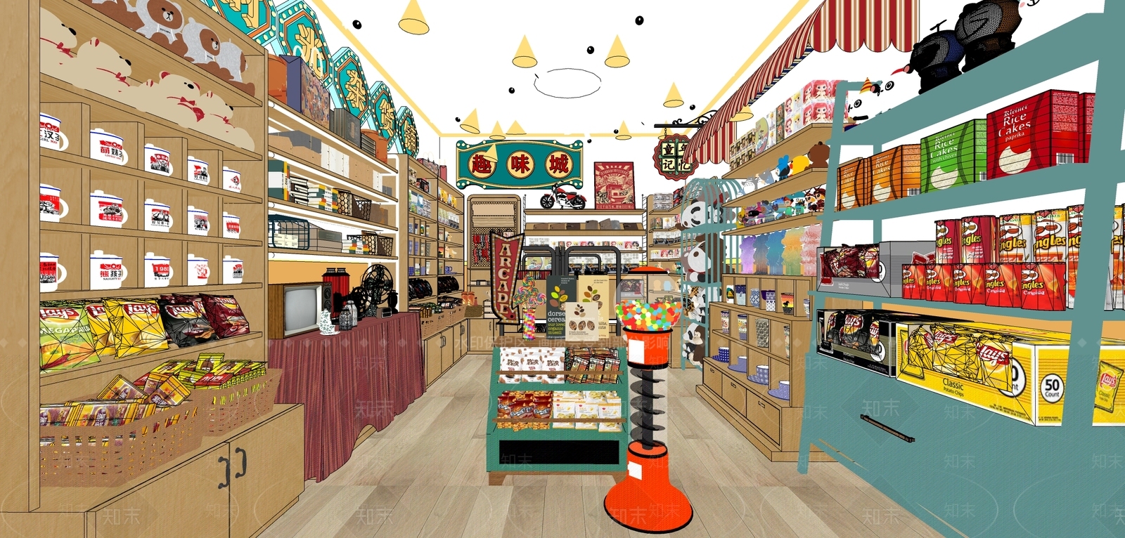 现代港风复古杂货铺SU模型下载【ID:1117156461】