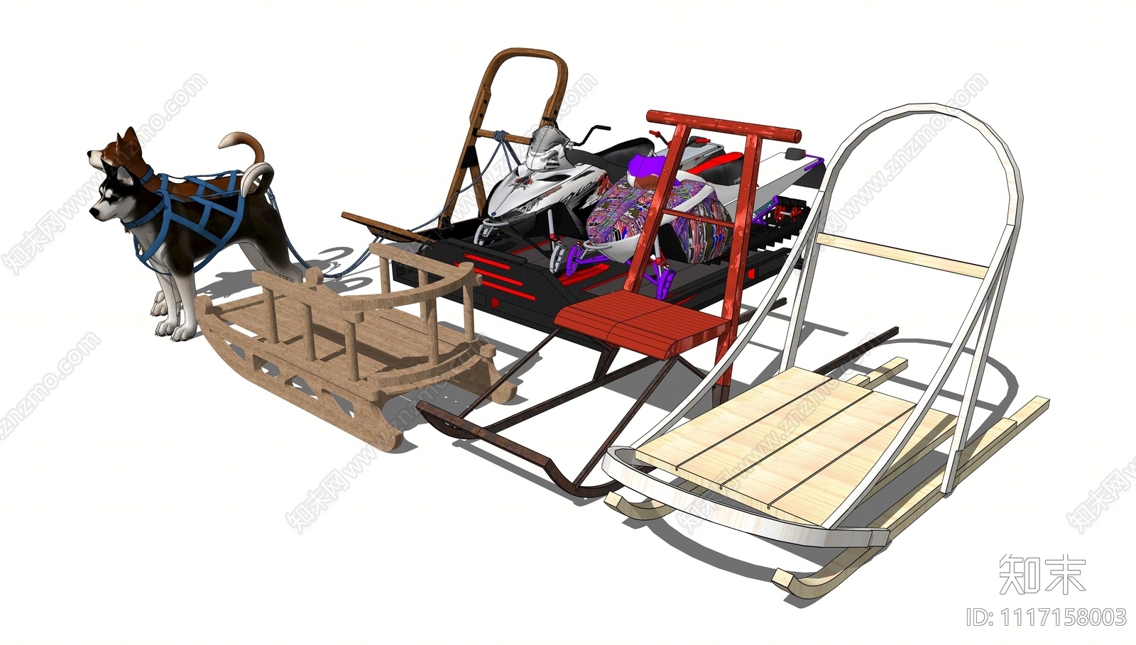 雪地雪橇SU模型下载【ID:1117158003】