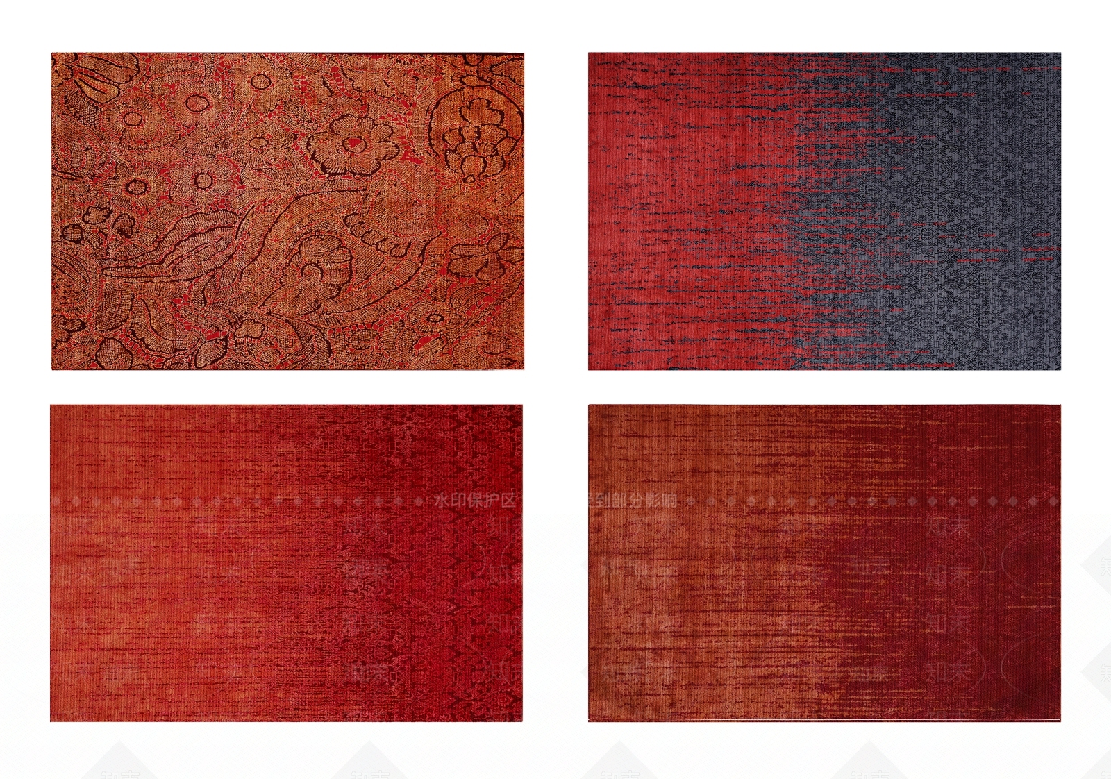 现代橘红色抽象暗纹图案地毯组合3D模型下载【ID:1117164702】