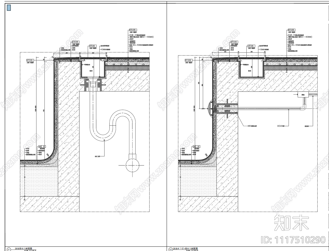 售楼处及地下会所带泳池CAD施工图cad施工图下载【ID:1117510290】