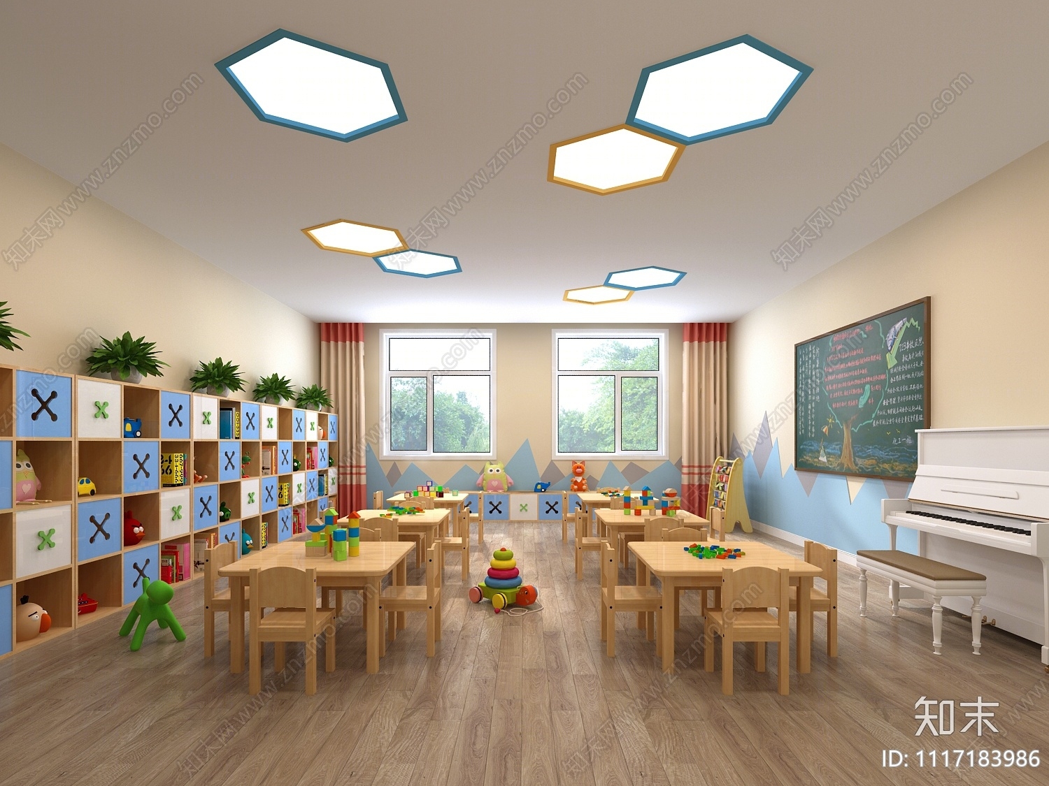 现代幼儿园教室3D模型下载【ID:1117183986】