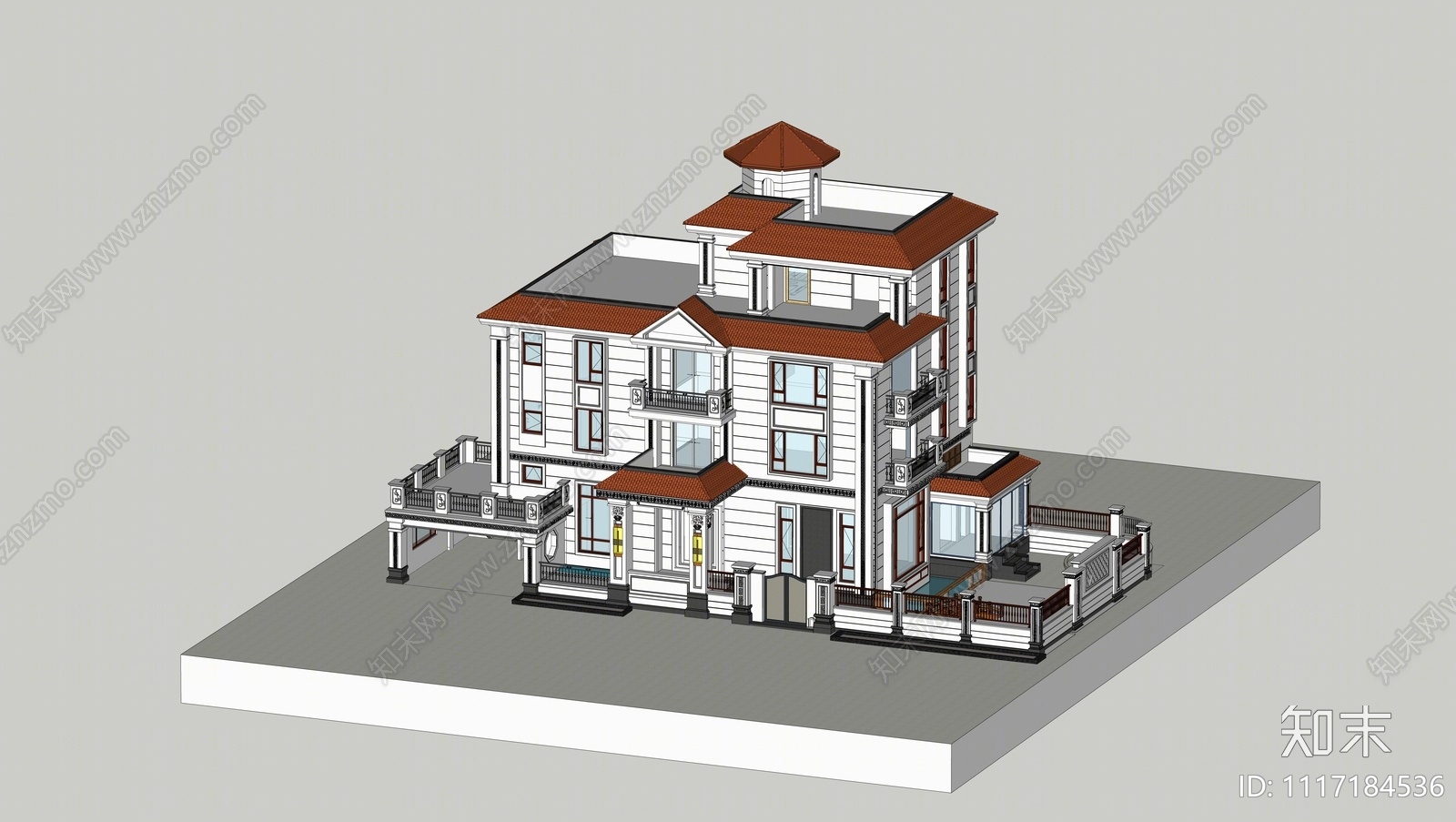 中式建筑别墅SU模型下载【ID:1117184536】