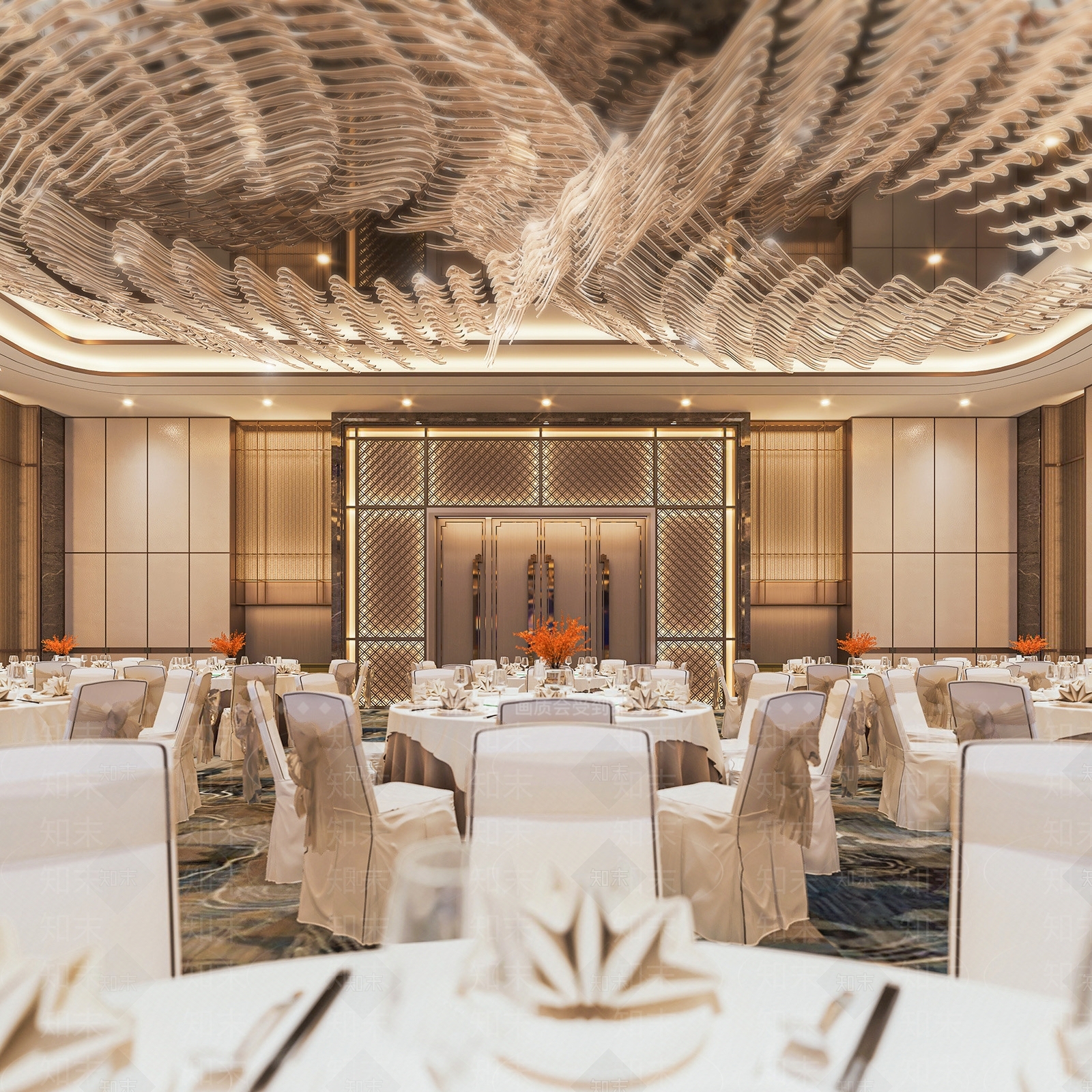 现代酒店宴会厅SU模型下载【ID:1117197442】