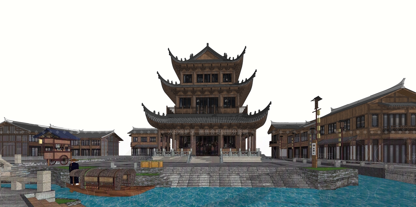 中式古建商业街SU模型下载【ID:1117202342】