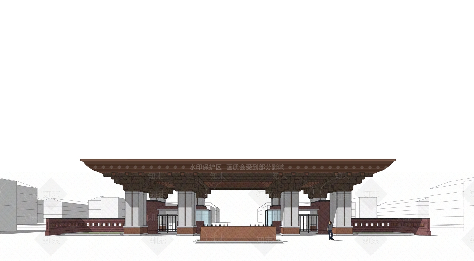 中式斗拱学校大门SU模型下载【ID:1117207012】