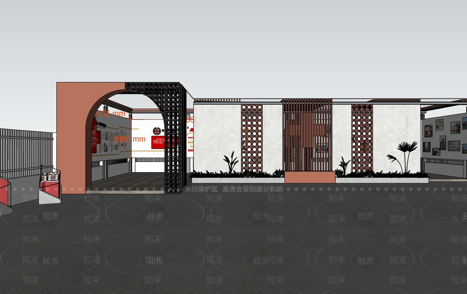 现代户外红十字会展廊SU模型下载【ID:1117209055】