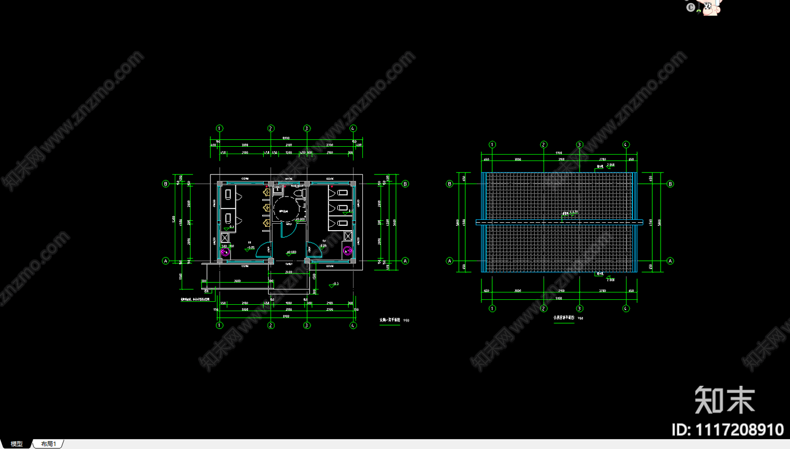 公厕平面施工图cad施工图下载【ID:1117208910】