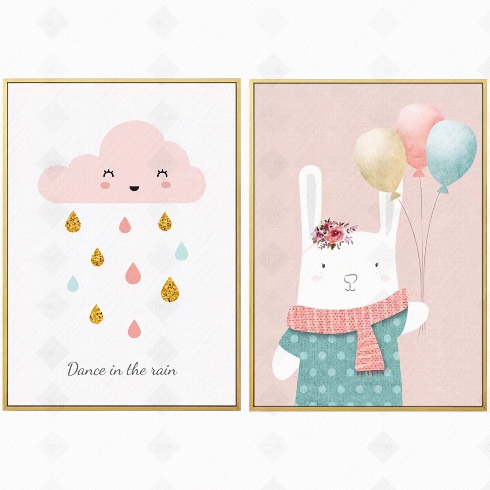 卡通兔子儿童装饰画组合贴图下载【ID:1117231249】