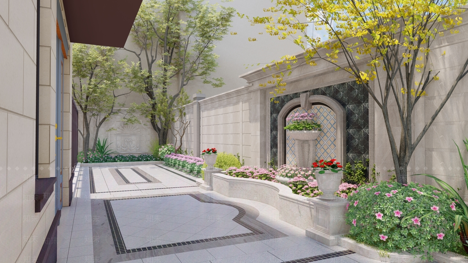 欧式花园庭院景观SU模型下载【ID:1117253145】