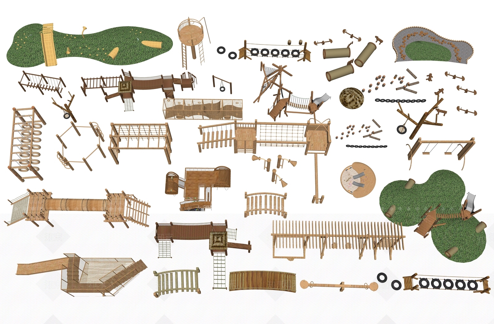 现代儿童木制滑梯器械SU模型下载【ID:1117259447】