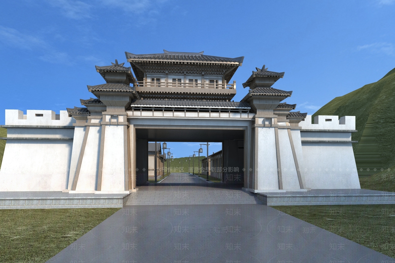 中式古建门楼3D模型下载【ID:1117261309】