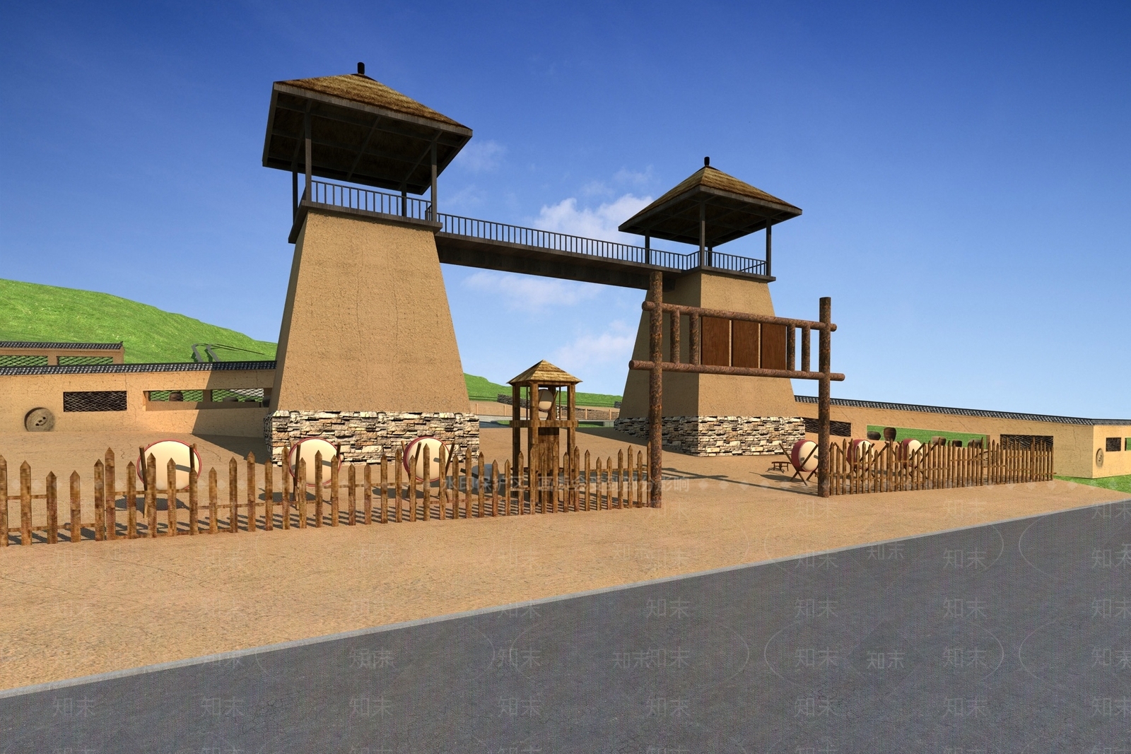文旅小镇村寨大门3D模型下载【ID:1117265501】