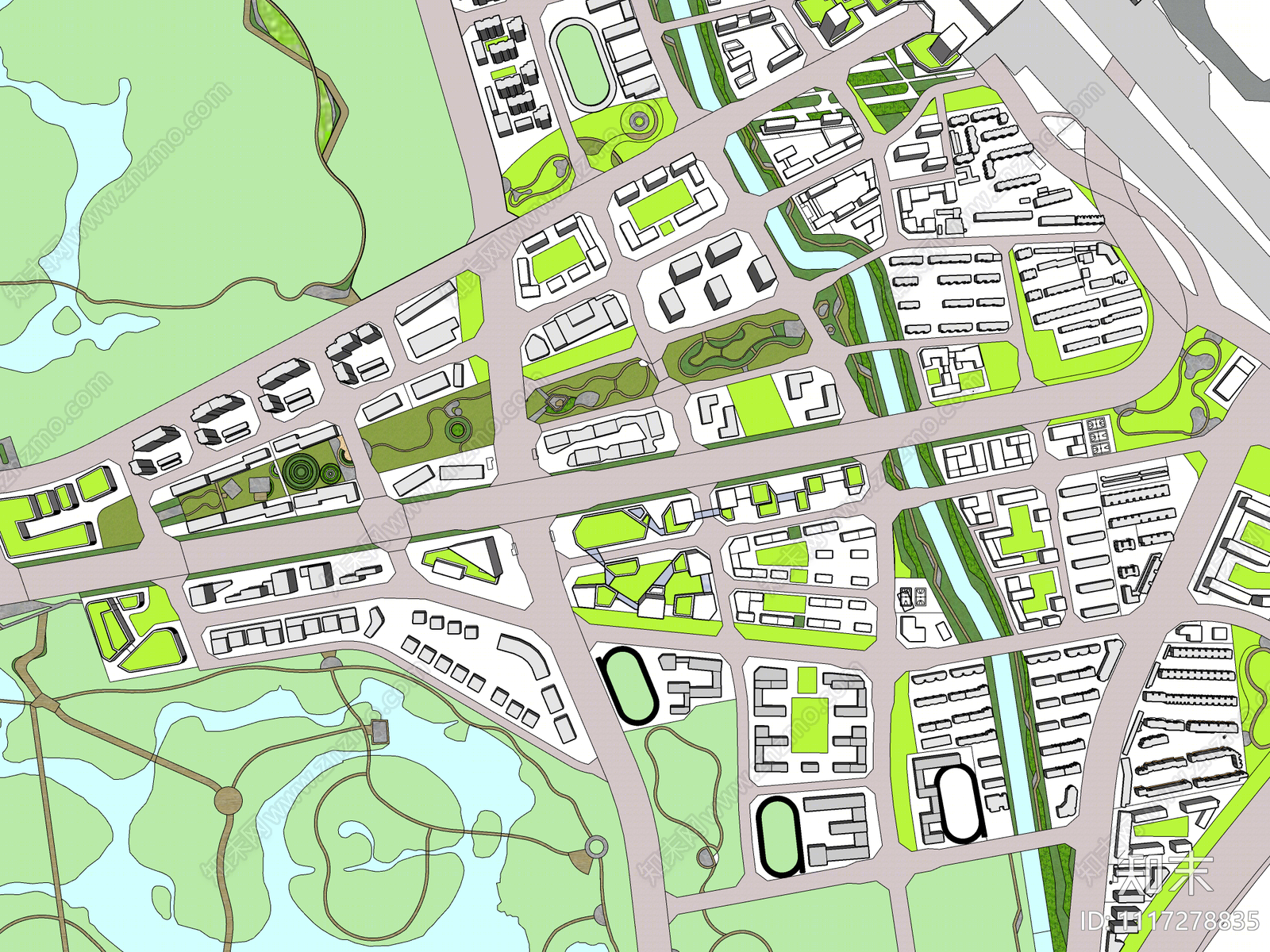 现代城市规划SU模型下载【ID:1117278835】