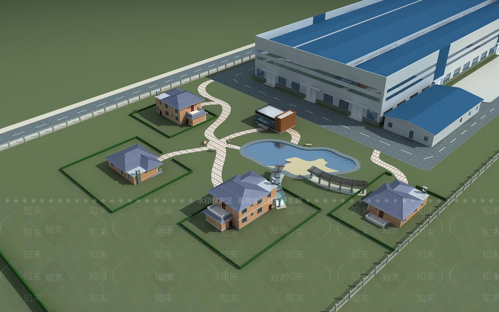 现代钢结构厂房3D模型下载【ID:1117294395】