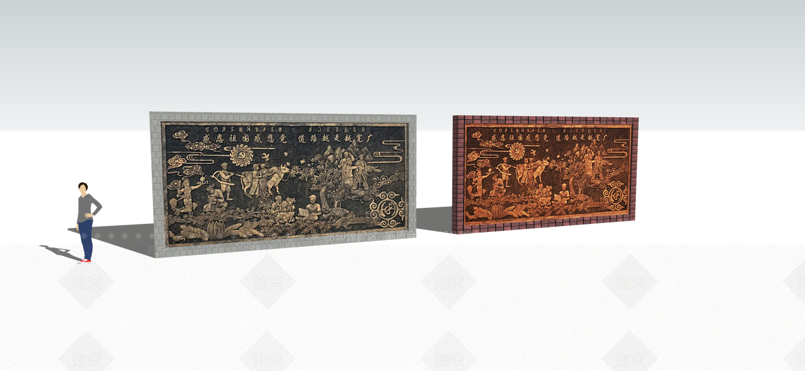 新中式党建文化浮雕墙SU模型下载【ID:1117306512】