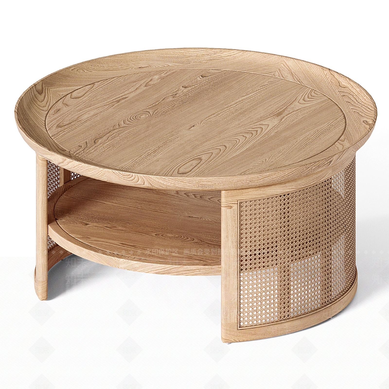 现代木纹编织圆形茶几3D模型下载【ID:1117312028】