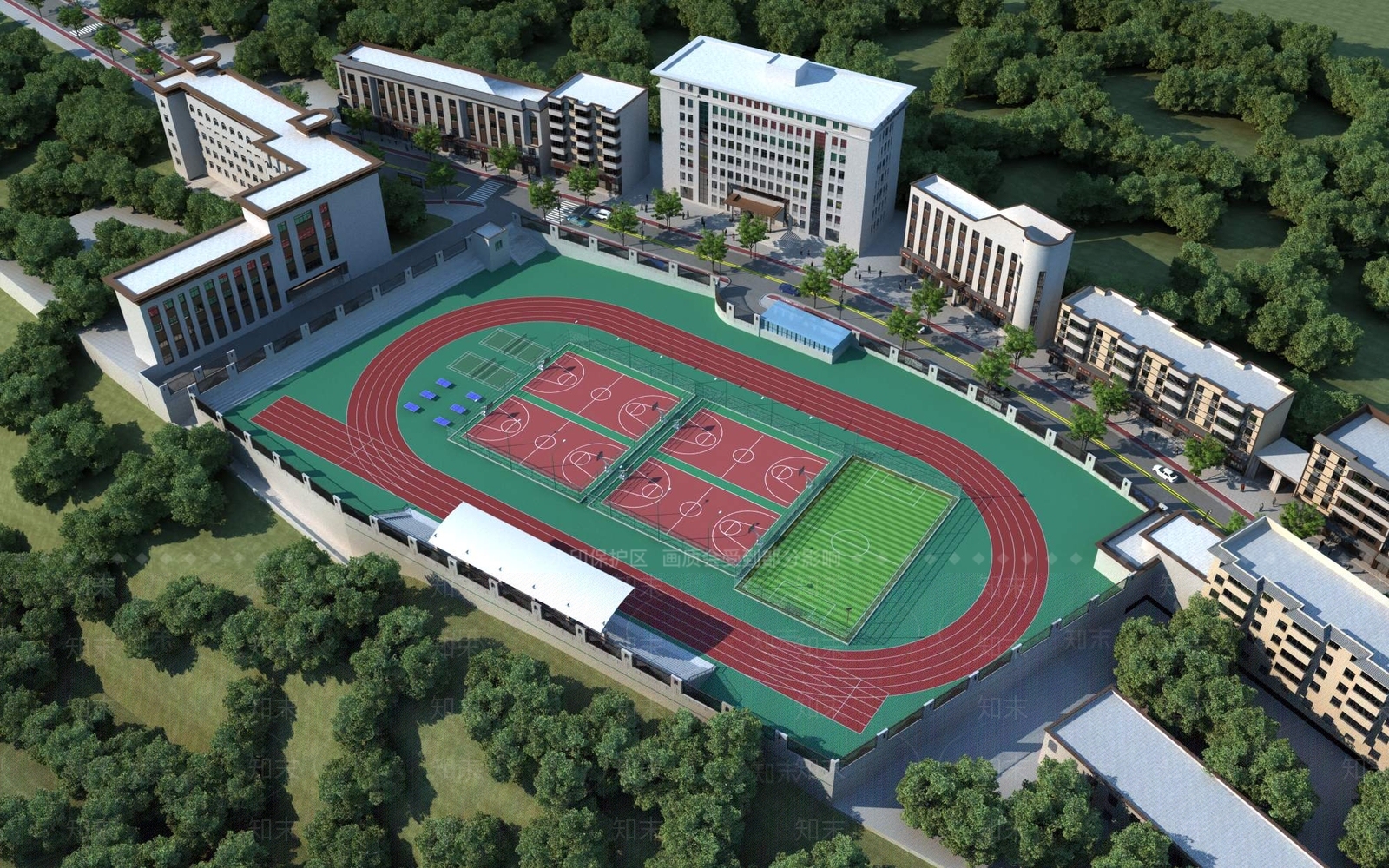 现代户外体育场鸟瞰规划3D模型下载【ID:1117318853】