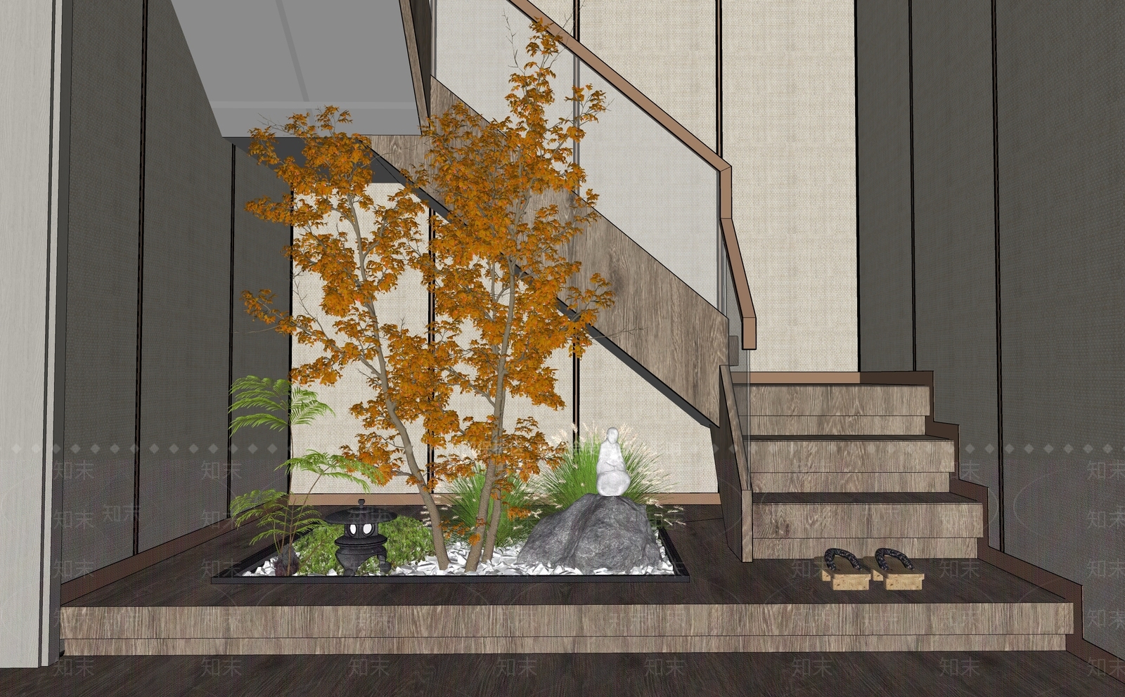 日式楼梯间SU模型下载【ID:1117326489】