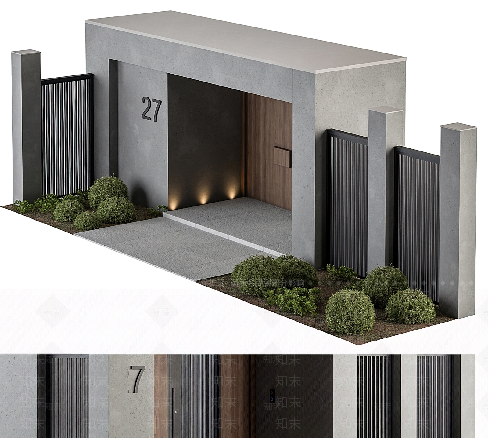 现代别墅大门3D模型下载【ID:1119421404】